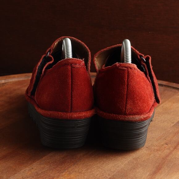 Fly London Shoes Womens SZ EU 38 US 7.5-8 Red Lato Mary Jane Wedge Suede Comfort - Picture 6 of 13